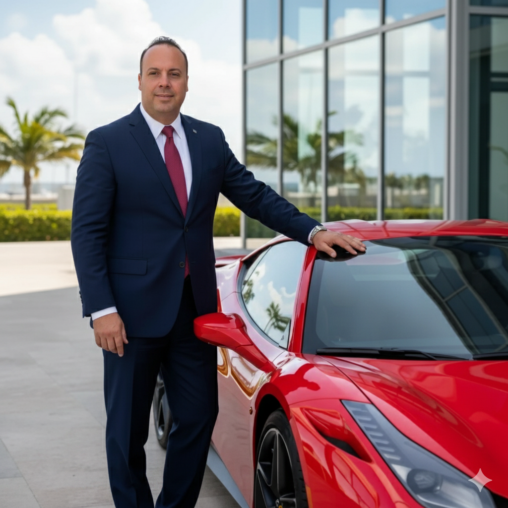 Andreas, the founder, with a red car